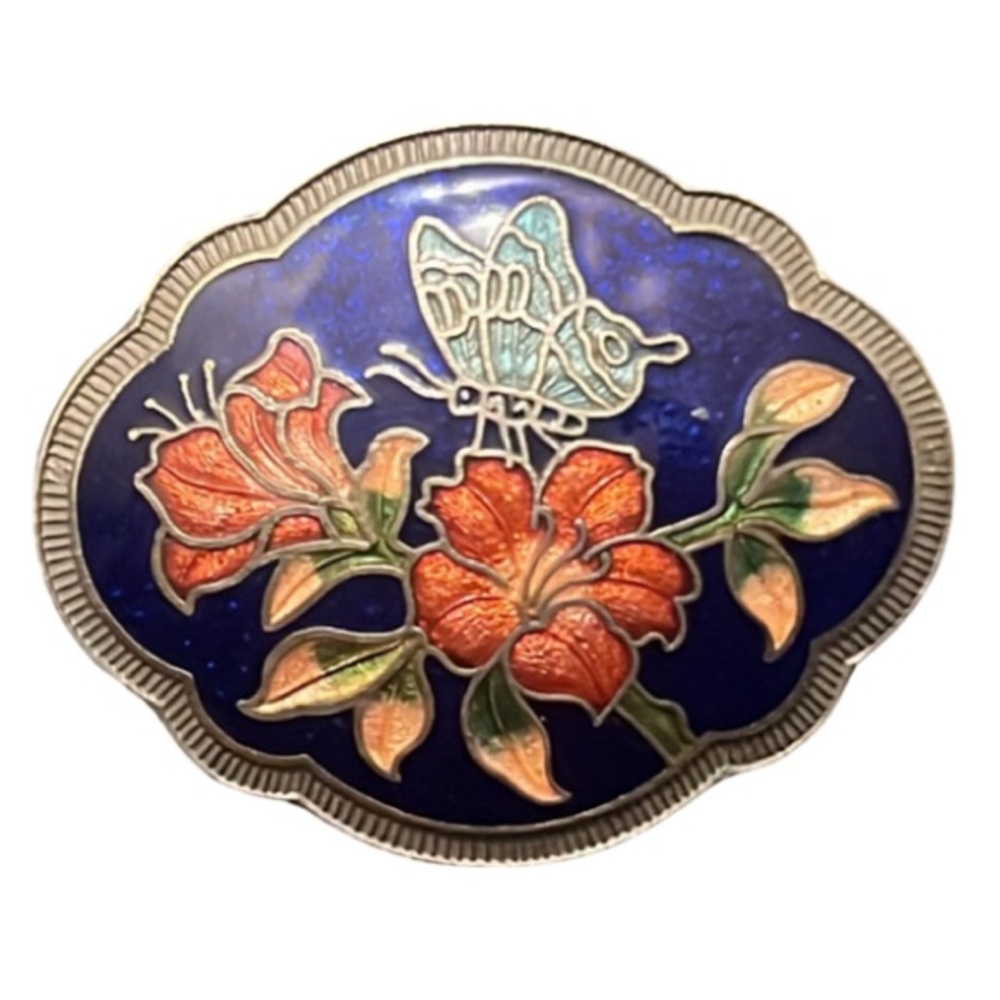 Vintage Susan Caplan Enamel Cloisonn Butterfly Floral Brooch